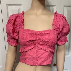 Mustard Seed Fuchsia Smocked Puff Sleeve Blouse